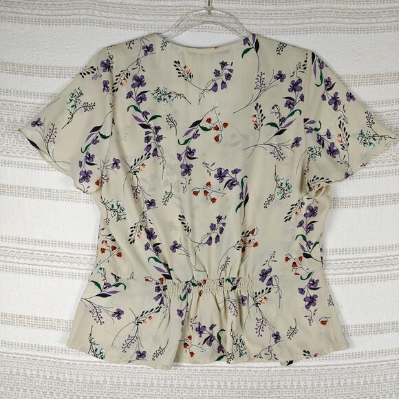 Collective Concepts Cream Purple Floral Blouse Peplum Hem Top XL - Picture 2 of 7